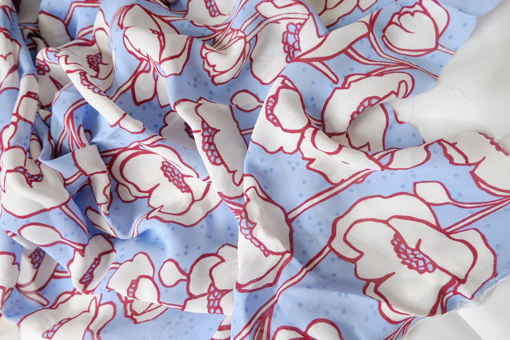 Blue Poppy Rayon Fabric - 2.19 yd
