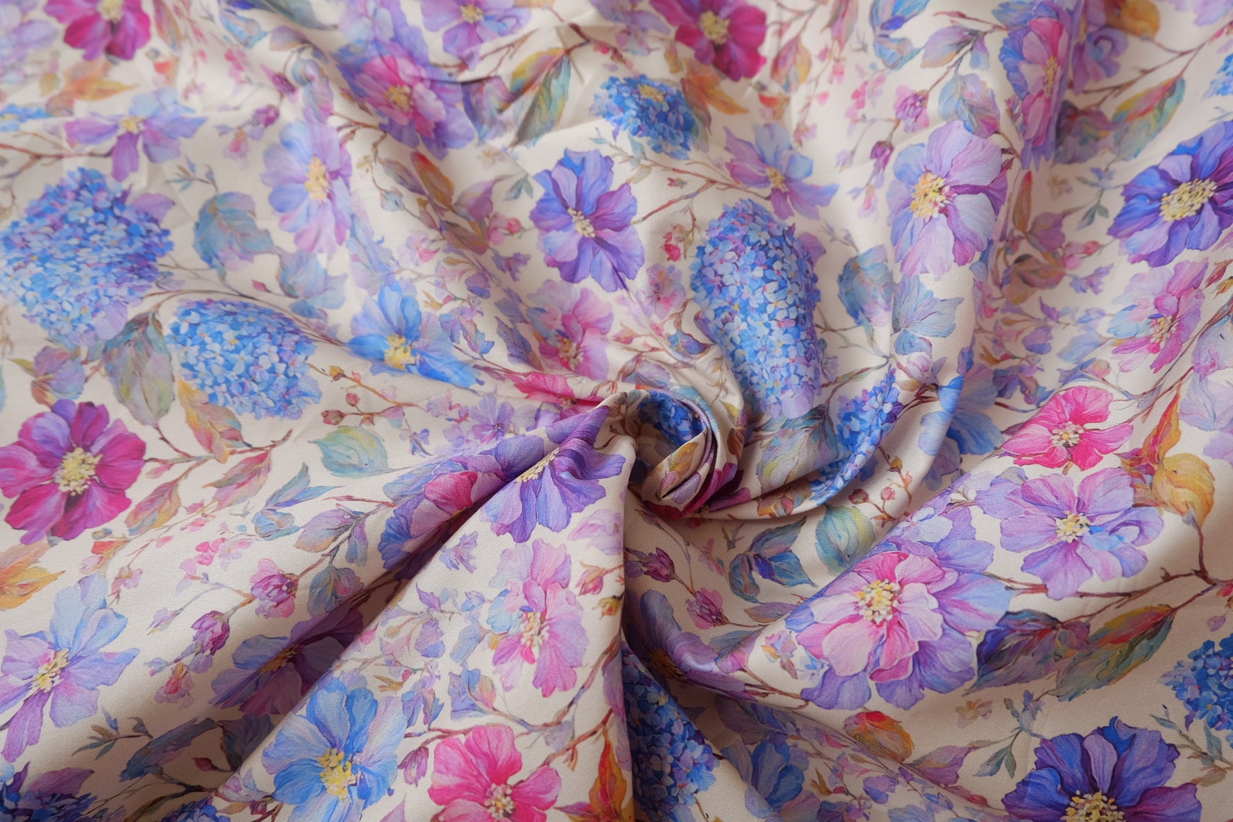 Blue Hydrangea Floral High-Density Cotton Twill (2.4 Yards)