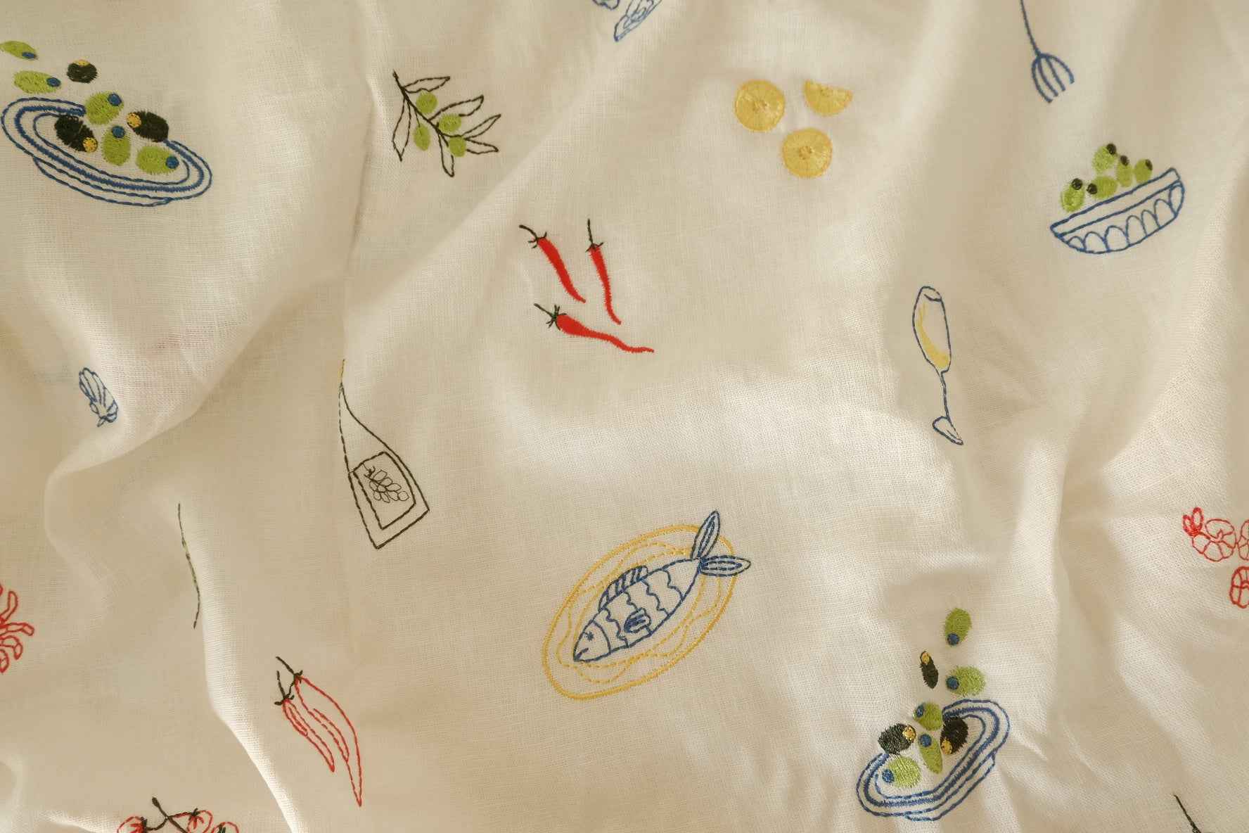 Embroidered Kitchen Linen Cotton Blend — 1.64 yd