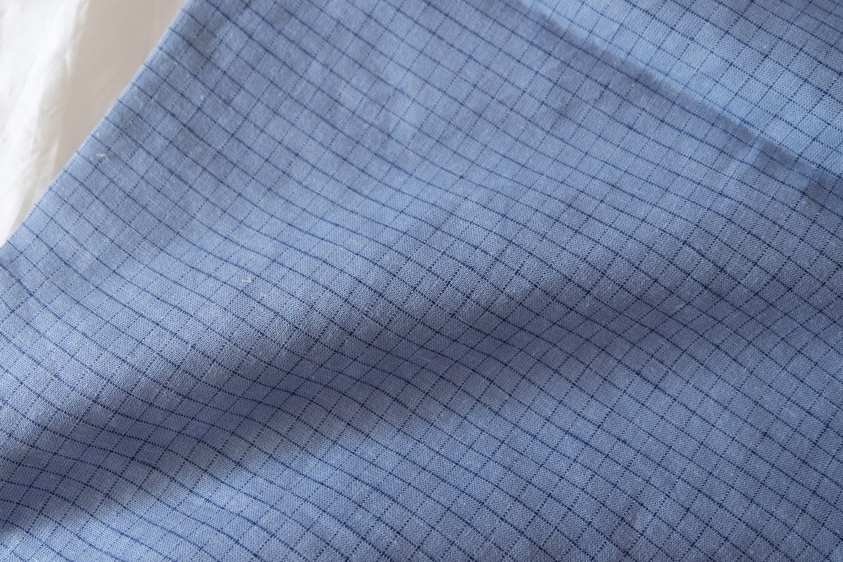 Powder Blue Windowpane – Yarn-Dyed Linen Cotton Fabric – 2.84 yd
