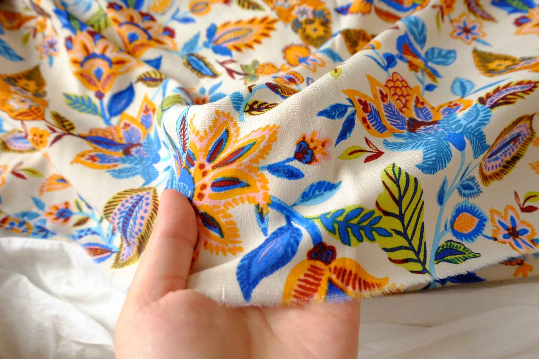 Colorful Folk Floral Textured Viscose Fabric - 2.19 Yards