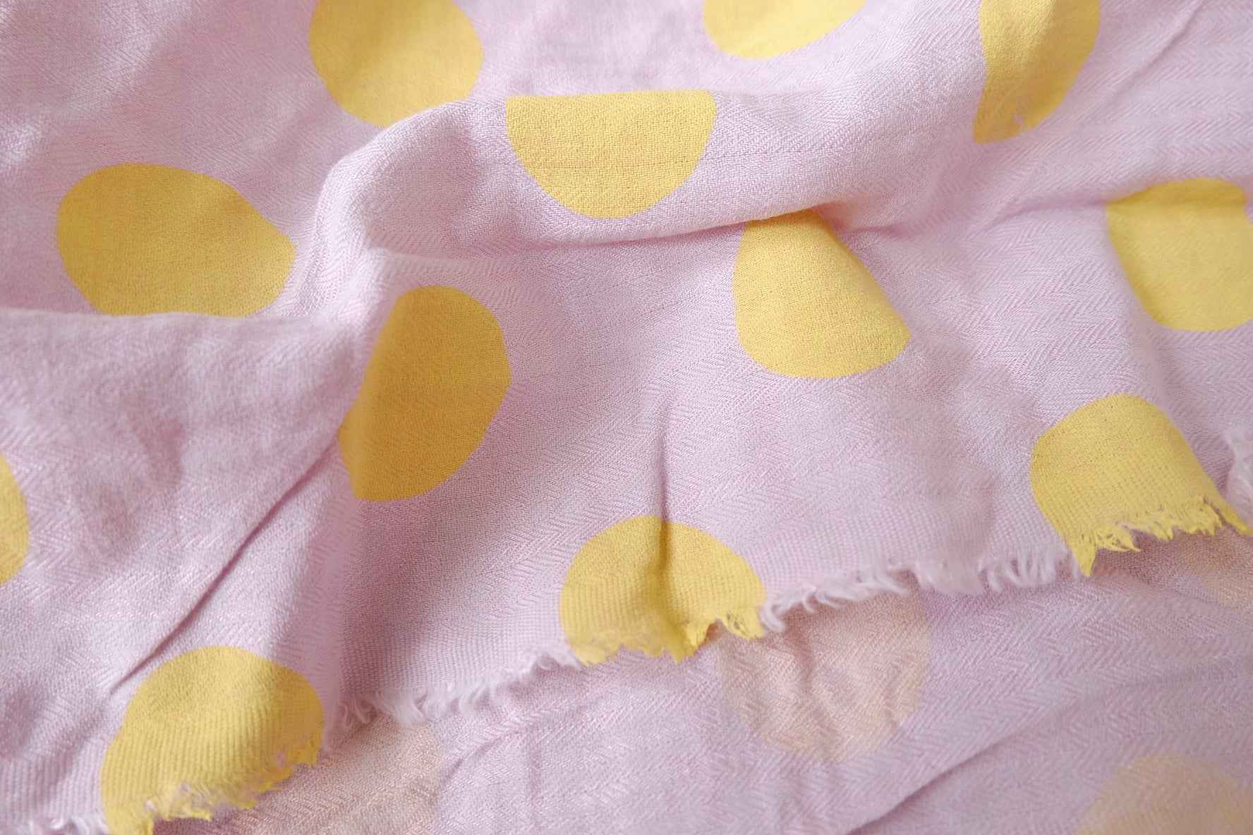 Soft Lightweight Woven Cotton Fabric, Pink with Yellow Polka Dots, 3.50 Yards