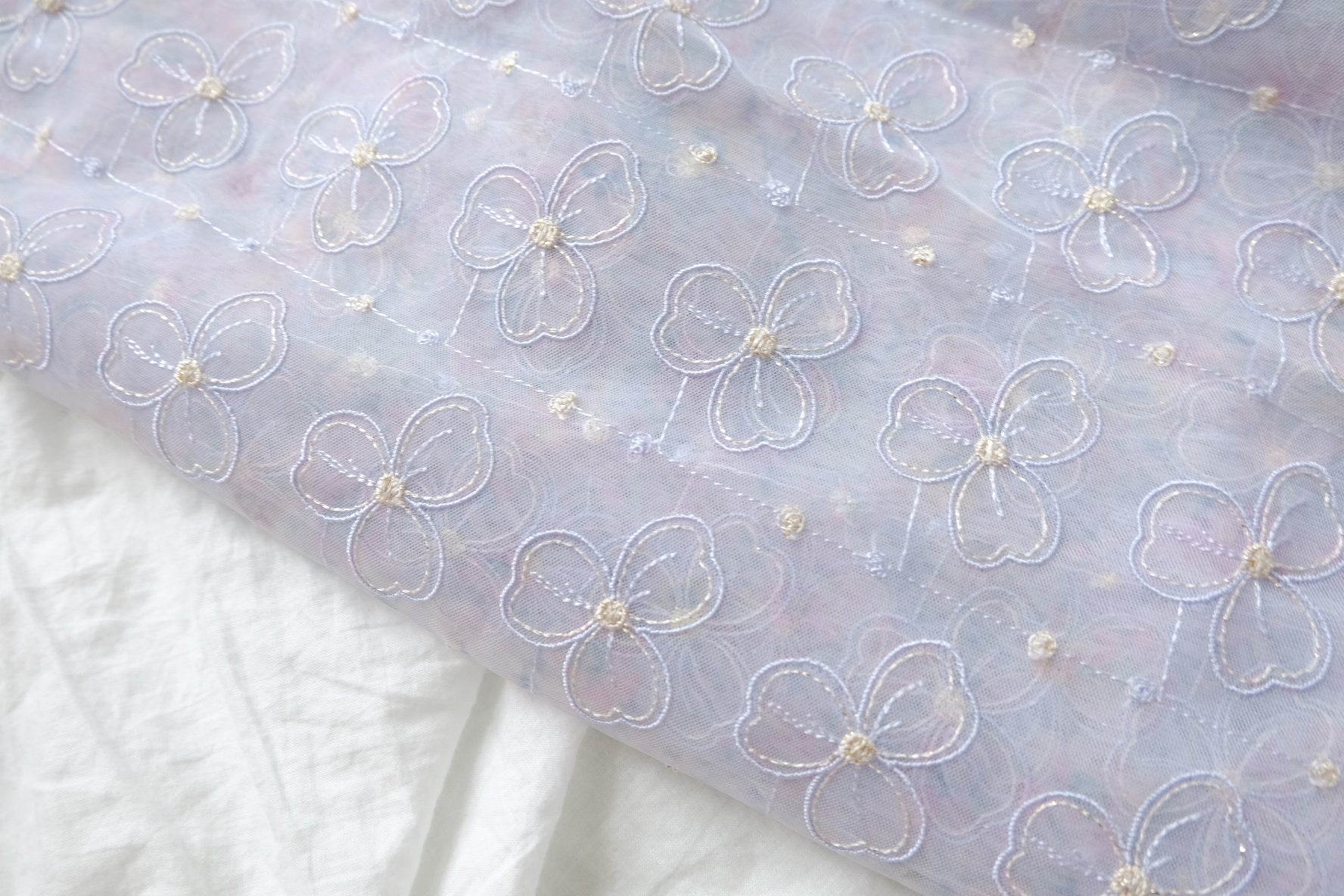 Lavender Floral Embroidered Tulle Fabric — 3.3yd