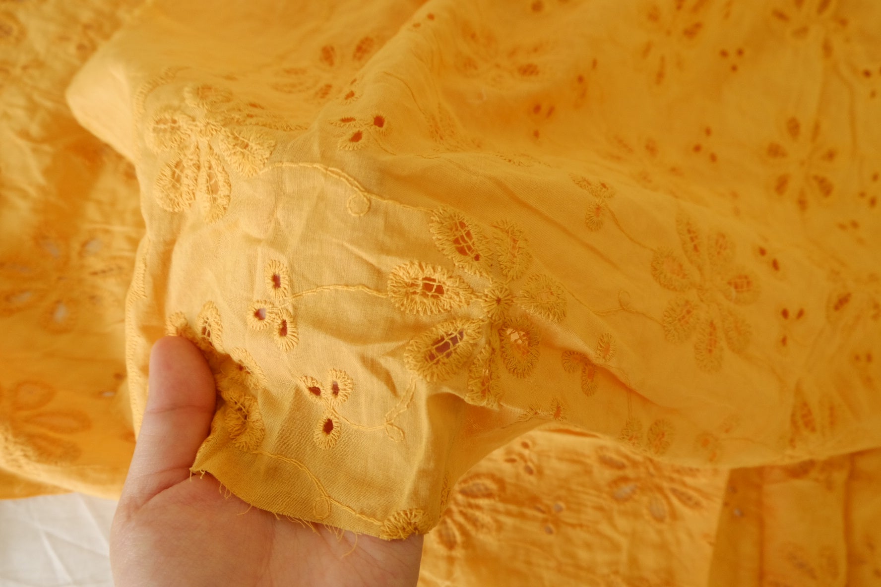Marigold Eyelet Embroidered Cotton Fabric – 1.75 yd