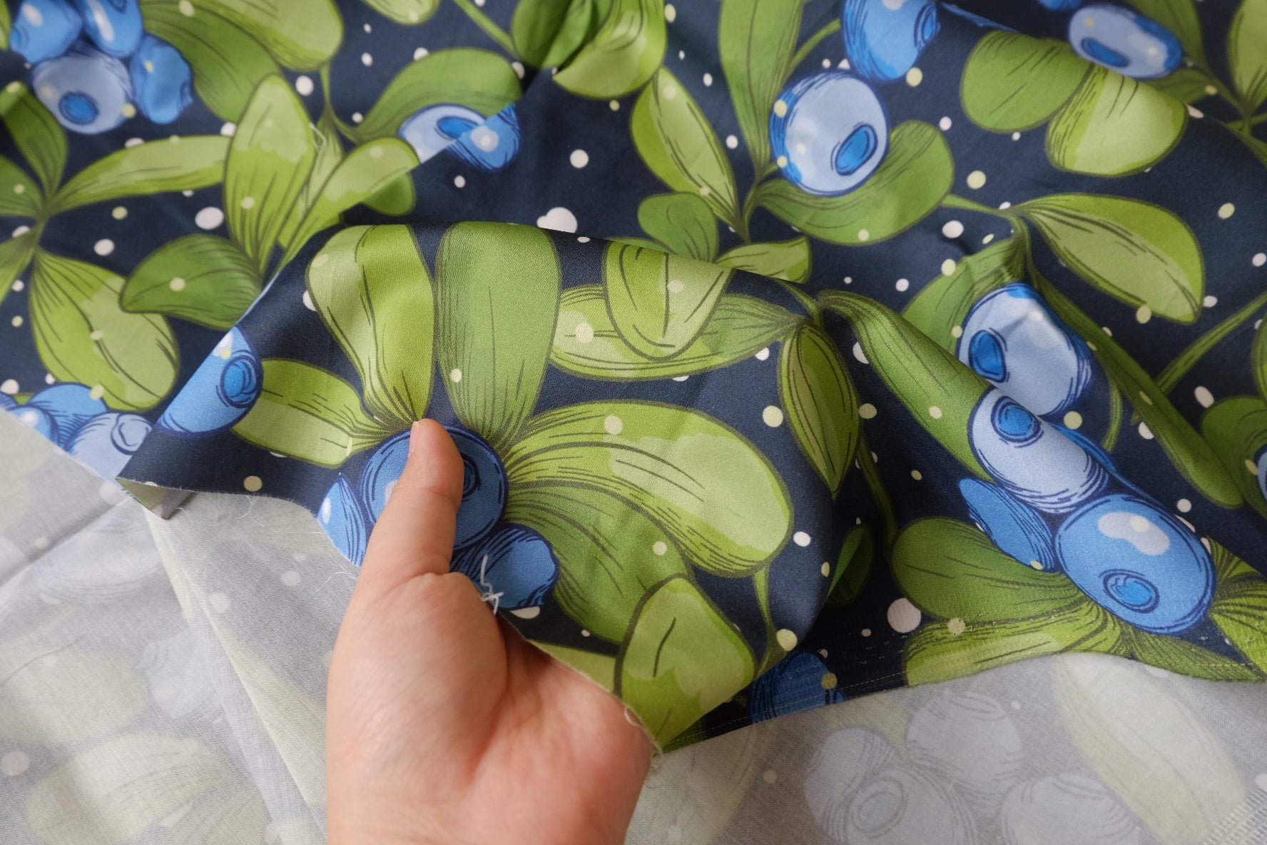 Blueberry Botanical Stretch Cotton Sateen Fabric - 3.28 yd