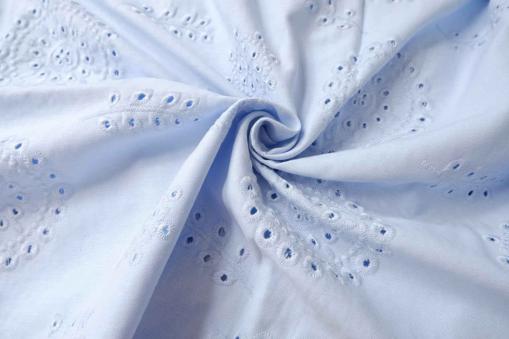 Powder Blue Embroidered Cotton Denim Fabric, Midweight for Trousers, 1.64 Yards