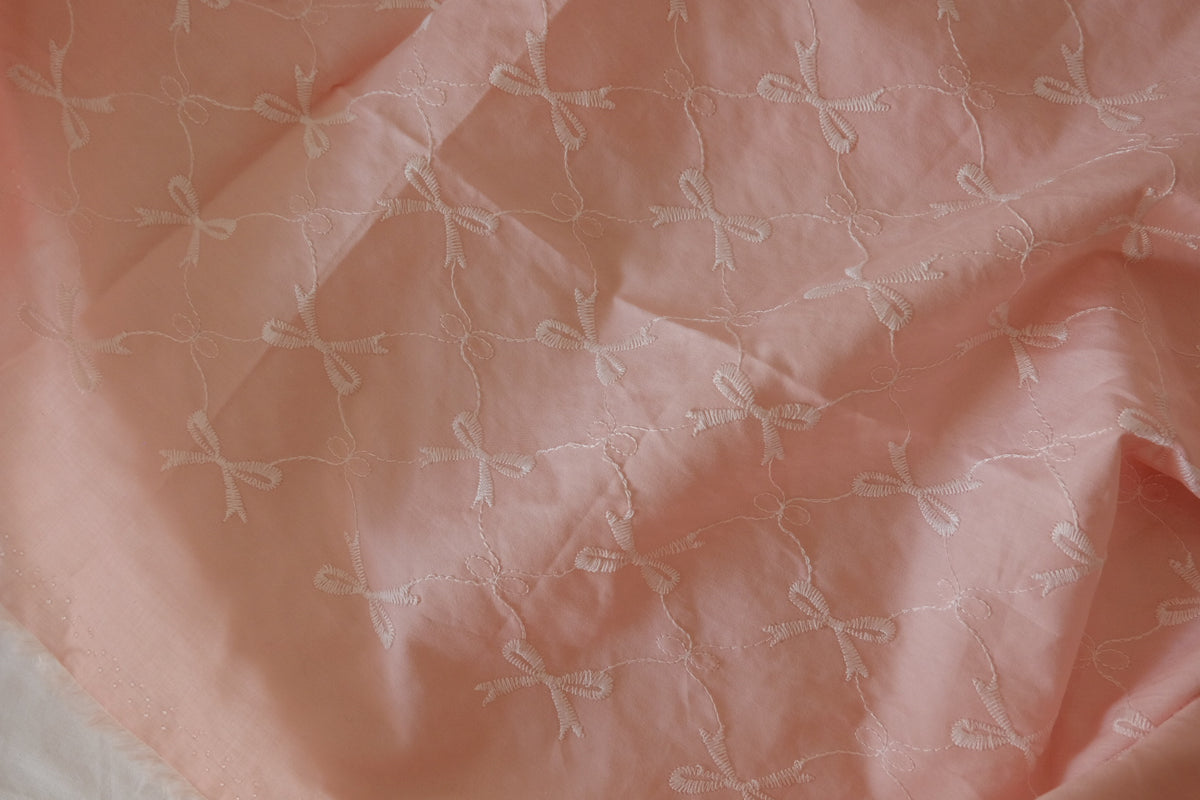 Blush Bow Embroidered Cotton – 2.2 yd