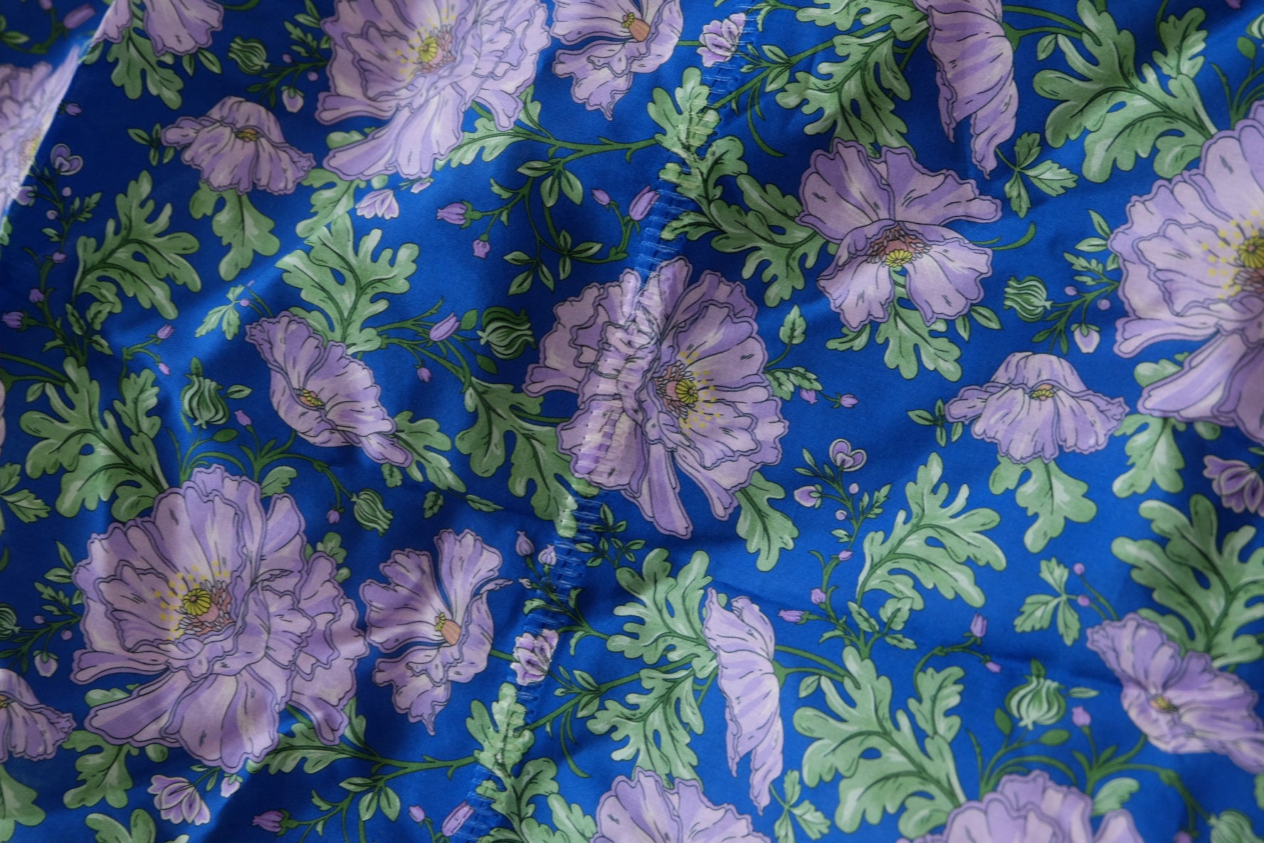 Cobalt & Lavender Poppy Cotton Lawn – Joined Piece 3.3 yd