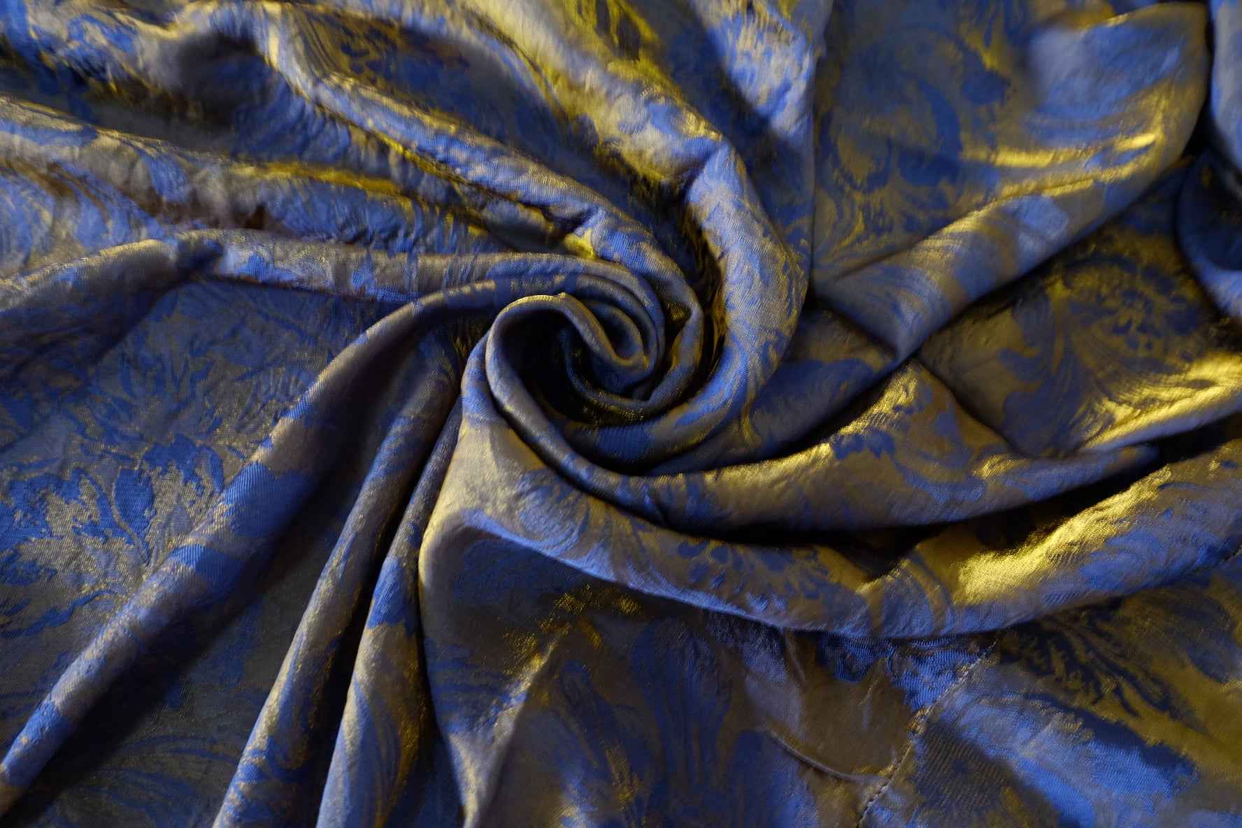 Blue Gold Iridescent Jacquard Satin Fashion Fabric – 2.5 yd