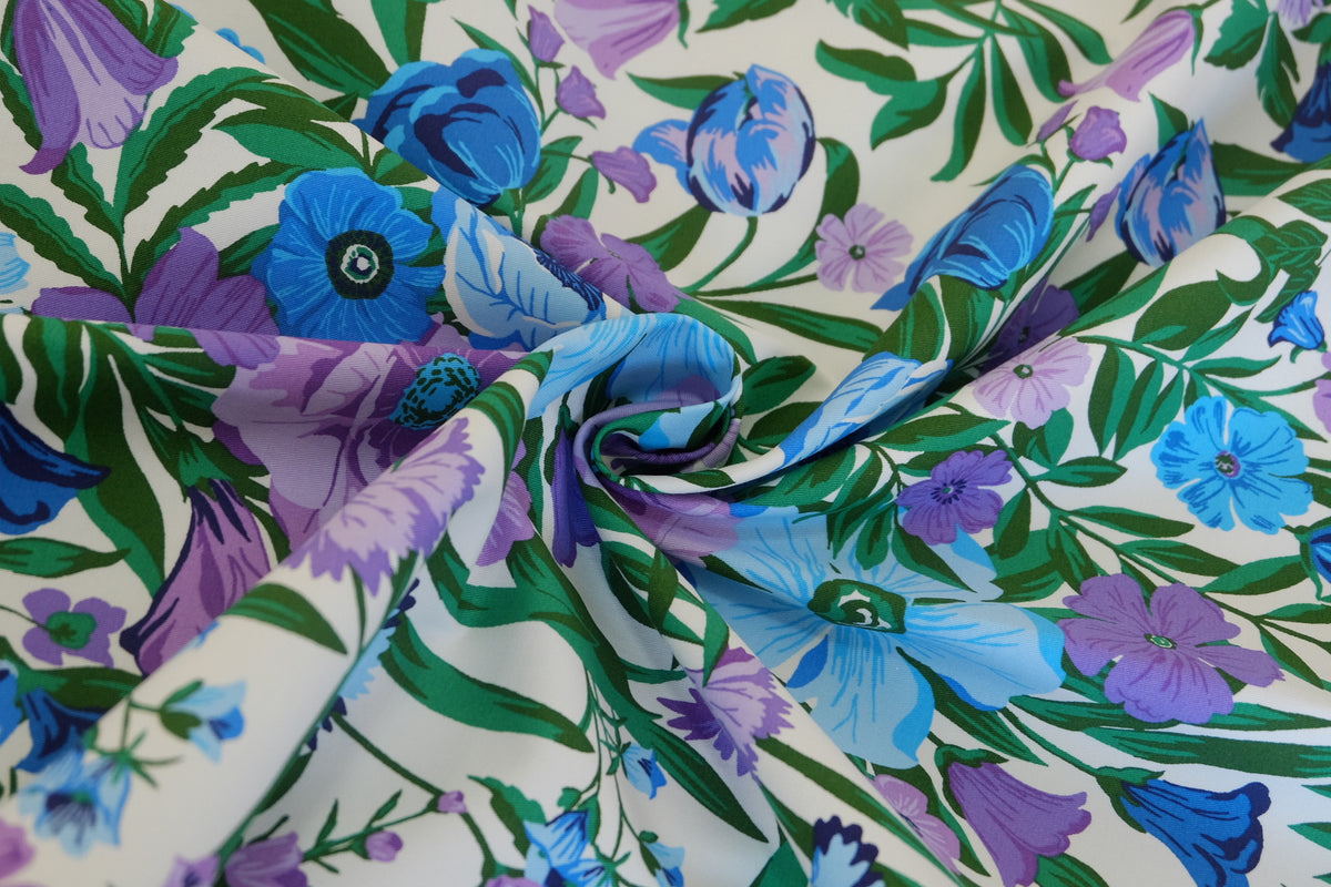 Violet & Blue Wildflower Garden Cotton Twill Fabric – 3.28 yd