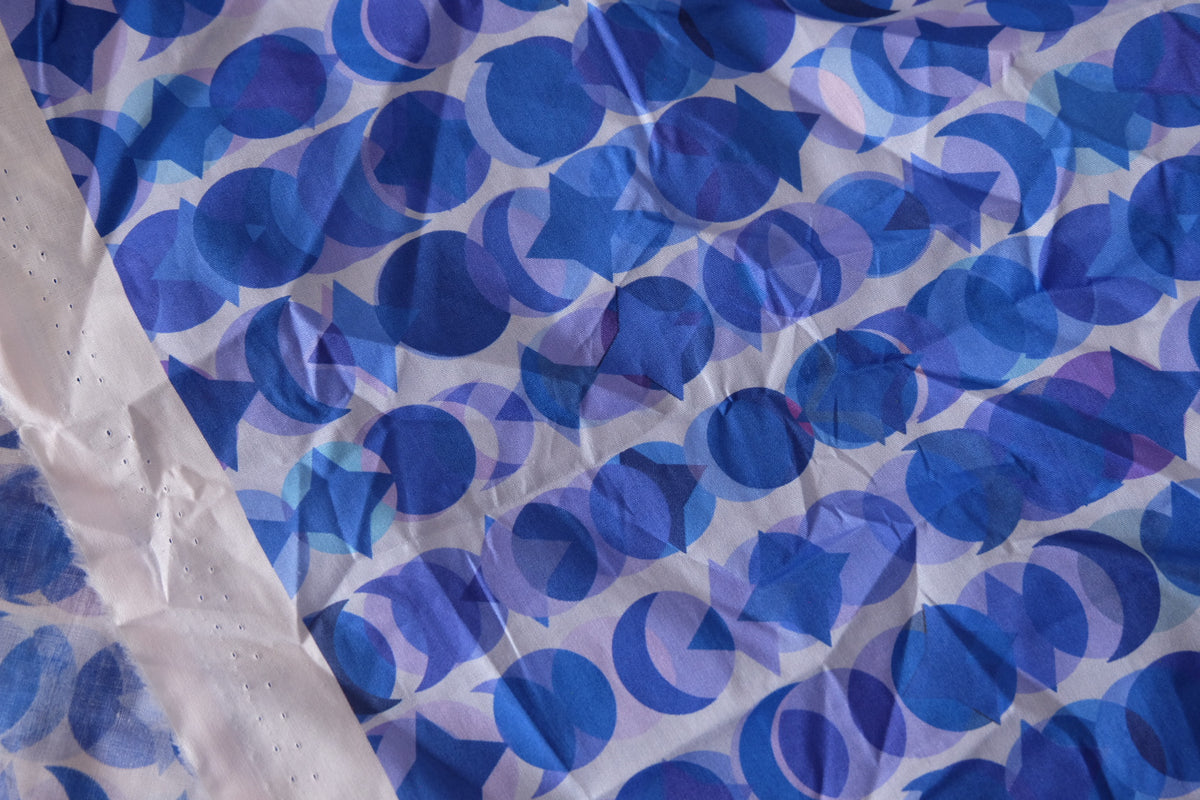 Blue Geometric Cotton Lawn Remnant – 1.1 yd