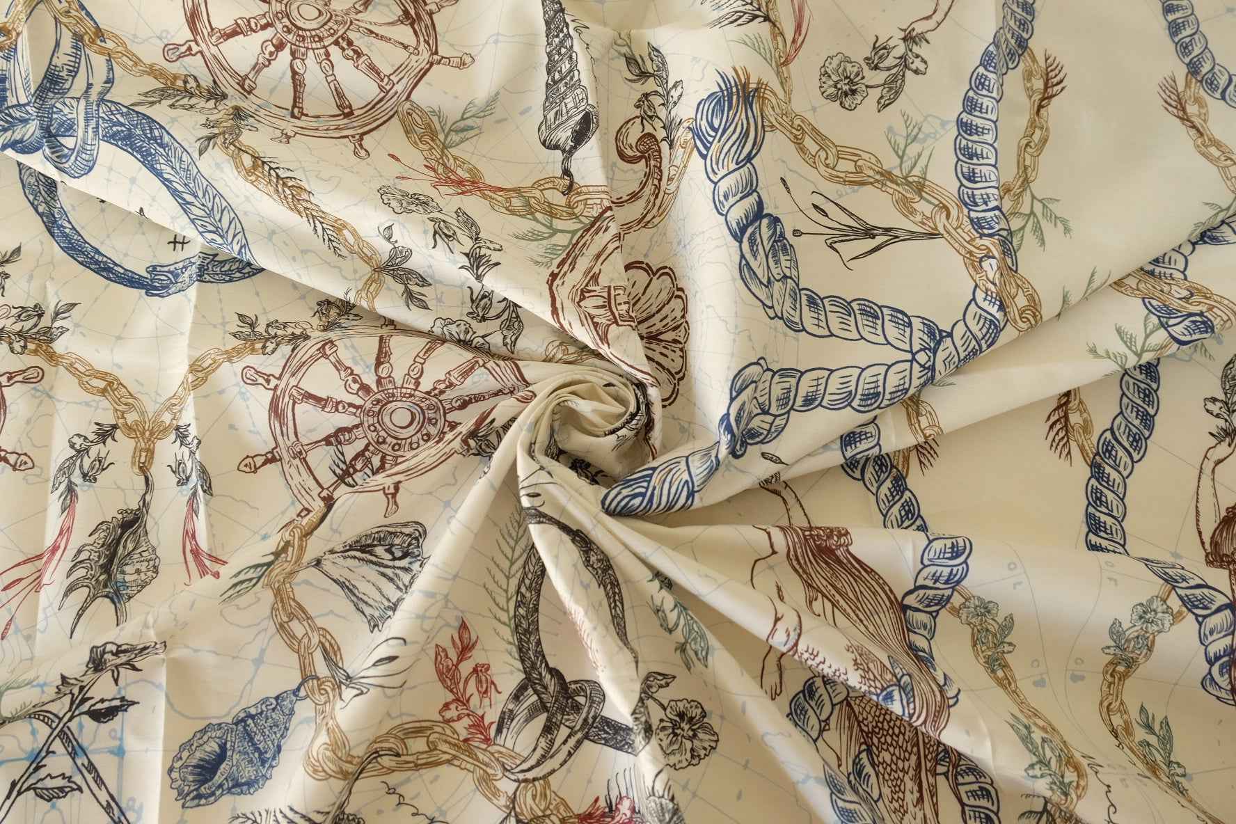 Vintage Nautical Illustration Combed Cotton Poplin Fabric – 2.2 yd