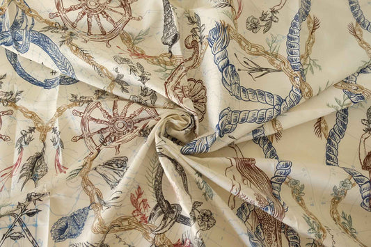 Vintage Nautical Illustration Combed Cotton Poplin Fabric – 2.2 yd