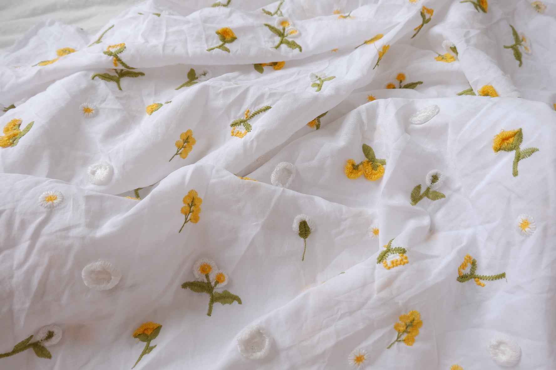 Soft White Embroidered Cotton Fabric - 2.62 yd
