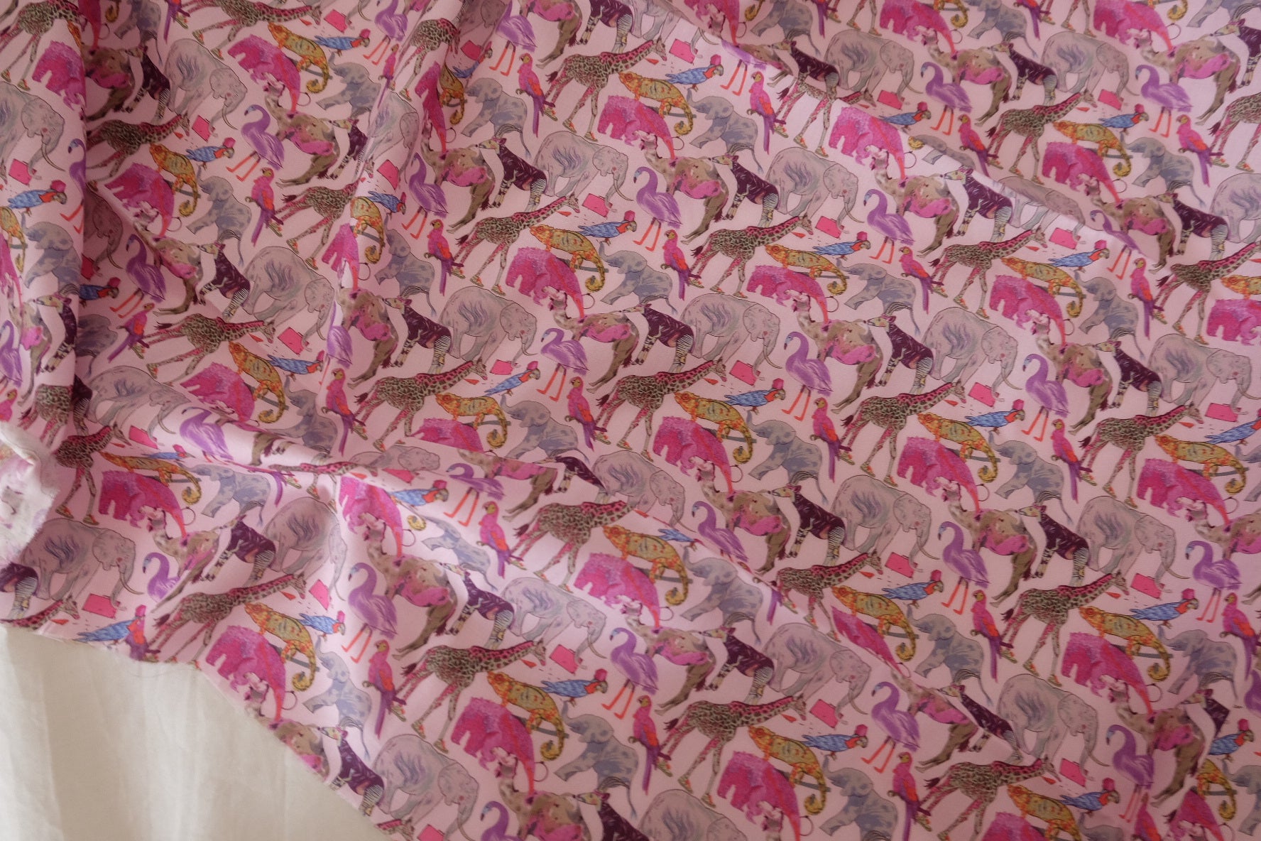 Pink Safari Animal Cotton Lawn Fabric – 2.2 yd
