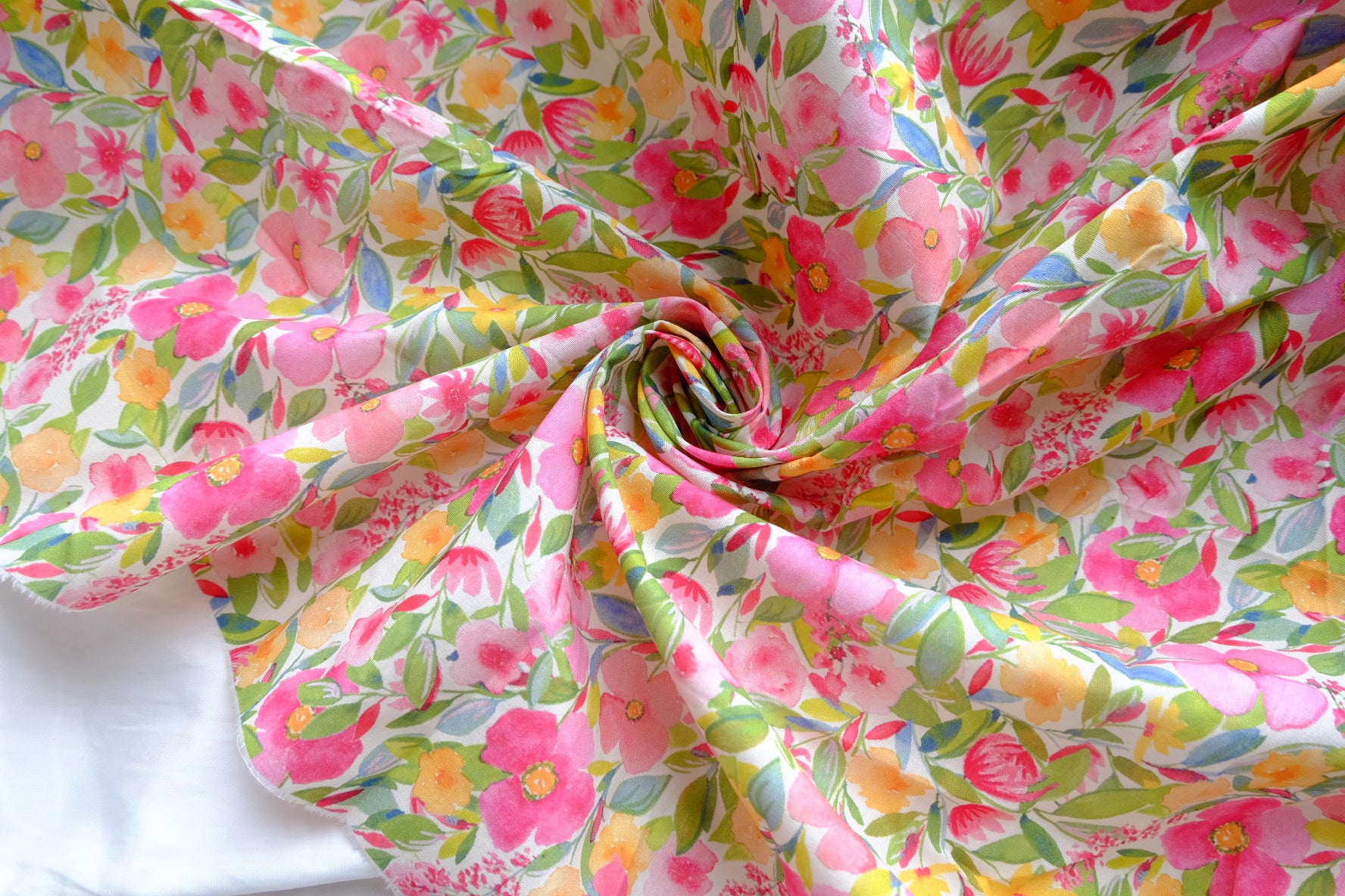 Bright Watercolor Floral Cotton Lawn Fabric - 2.7 yd