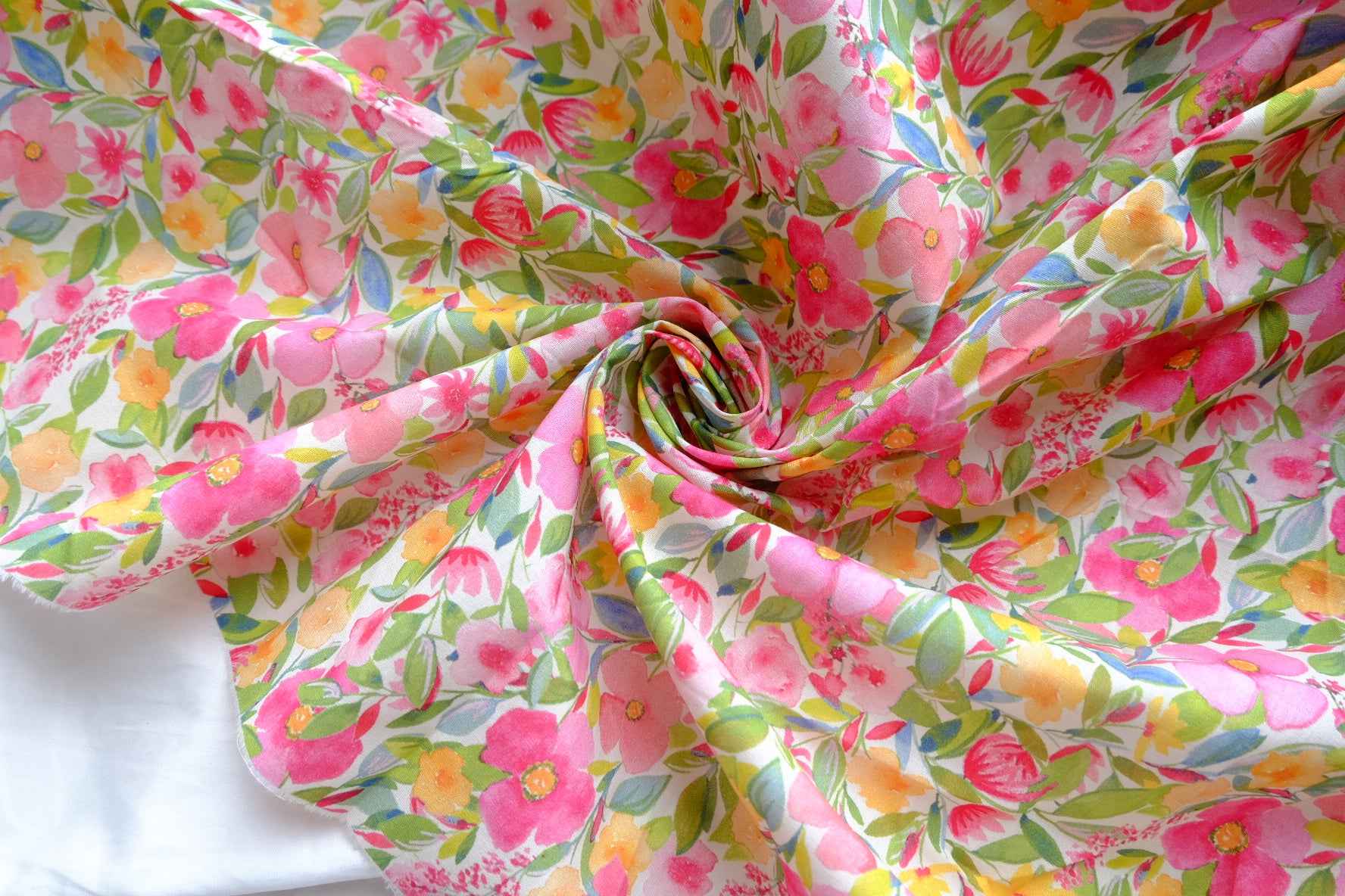 Bright Watercolor Floral Cotton Lawn Fabric - 2.7 yd