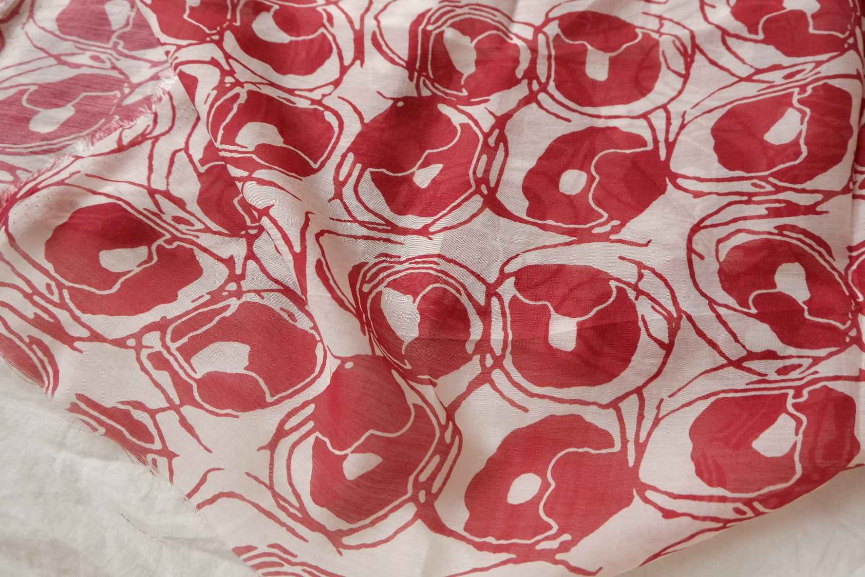 Sheer Red Line Floral Tencel-Cotton Fabric - 2.19 yd