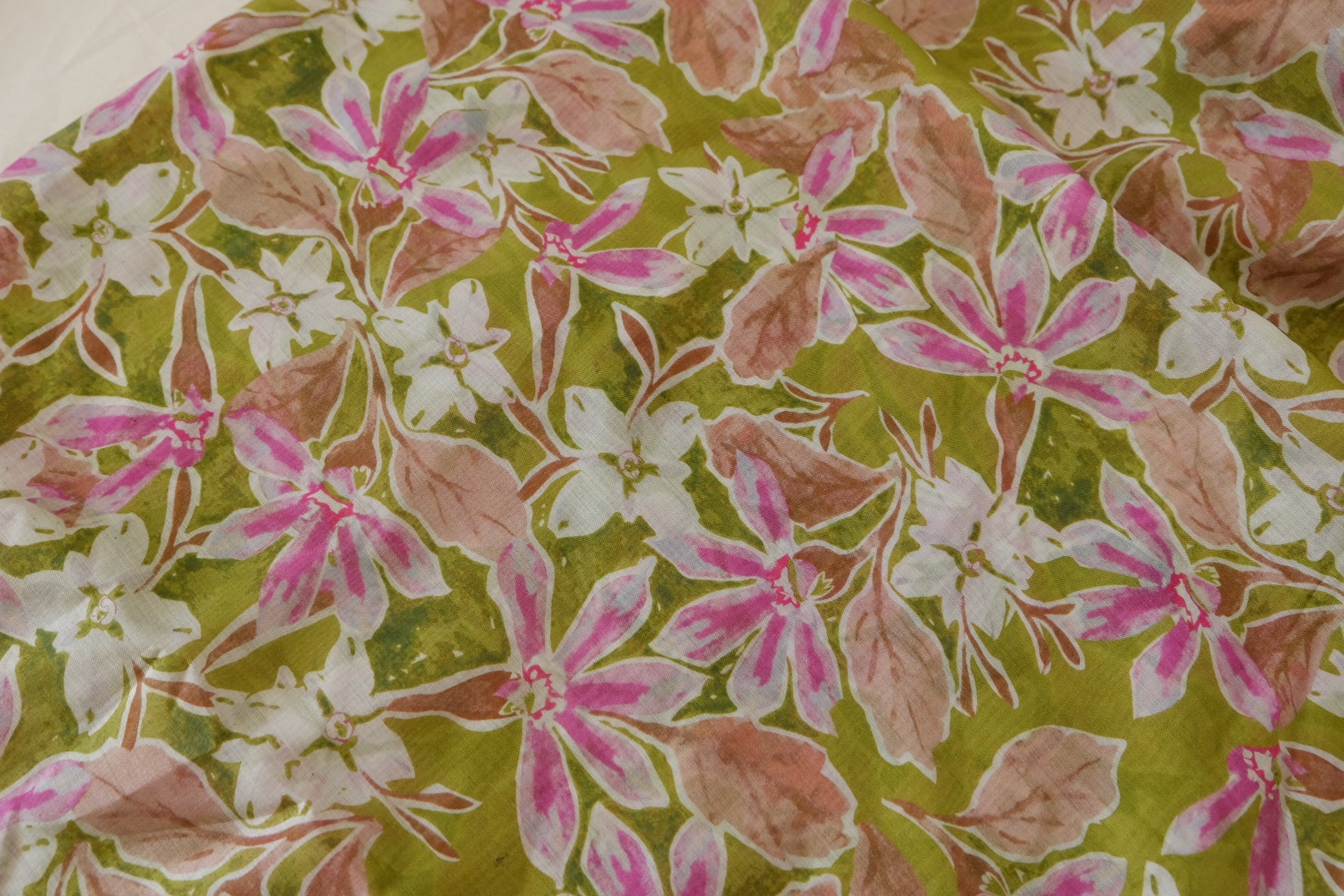Olive Watercolor Floral Tencel Blend Fabric – Lightweight Drapey Print – 3.3 yd