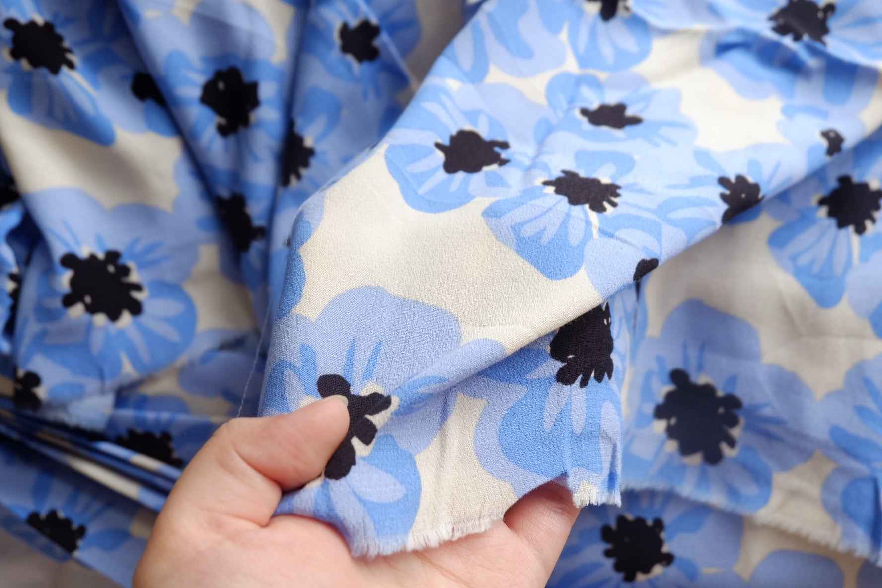 Blue Floral Sanded Rayon Fabric - by the yard