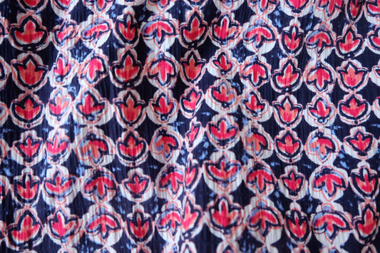 Red & Navy Geometric Textured Cotton Linen — 2.19 yd