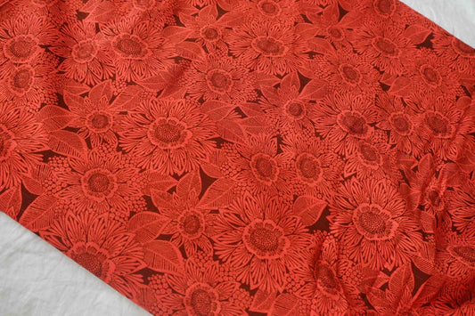 Red Tonal Floral Rayon Challis Fabric - 3.28 yd