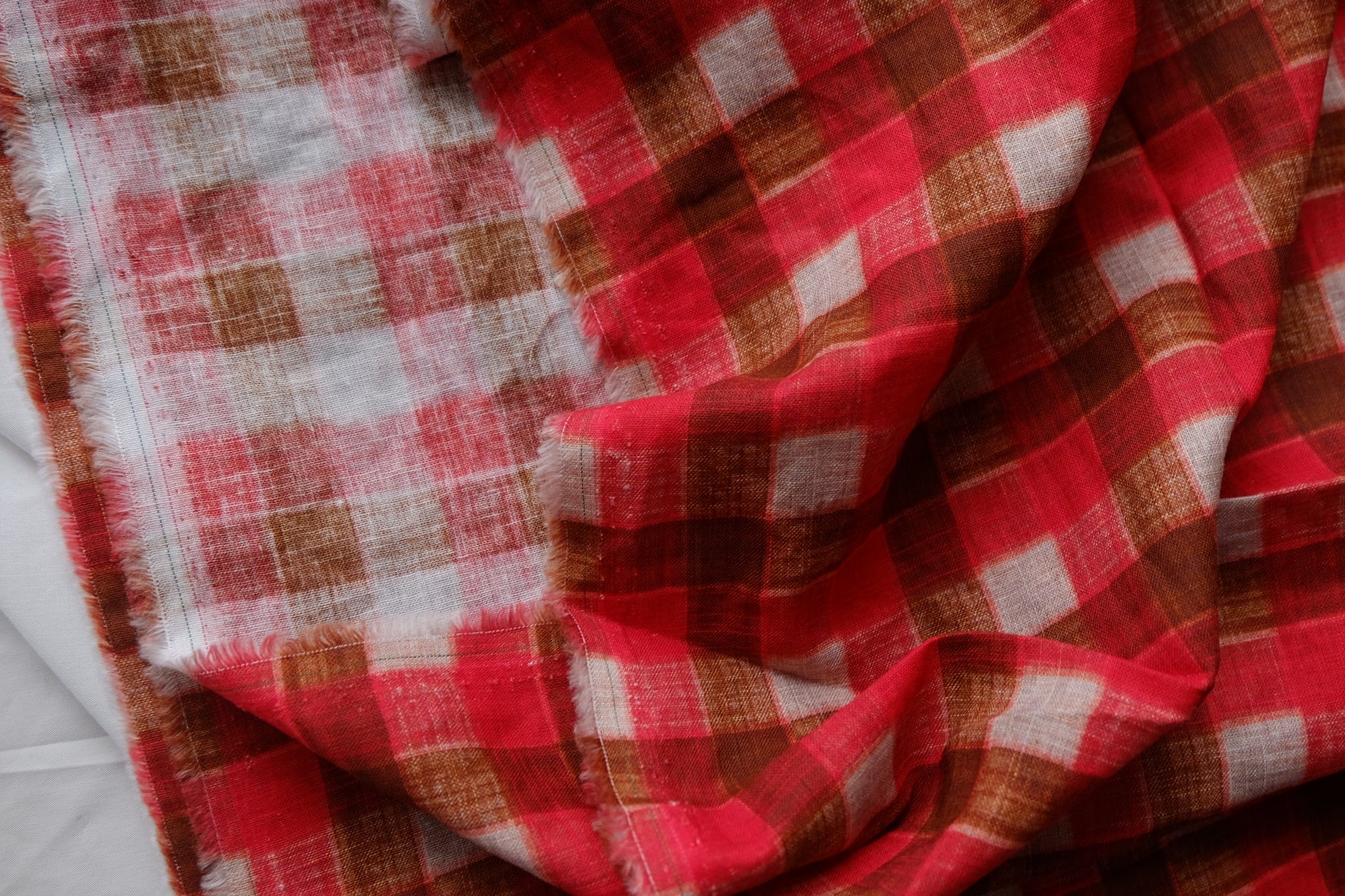 Rust Plaid Linen Cotton Fabric – 2.2 yd