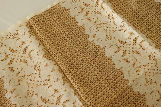 Linen Cotton Blend Structured Fabric – Textured Weave with Lace Effect Overlay – 2.2 yds