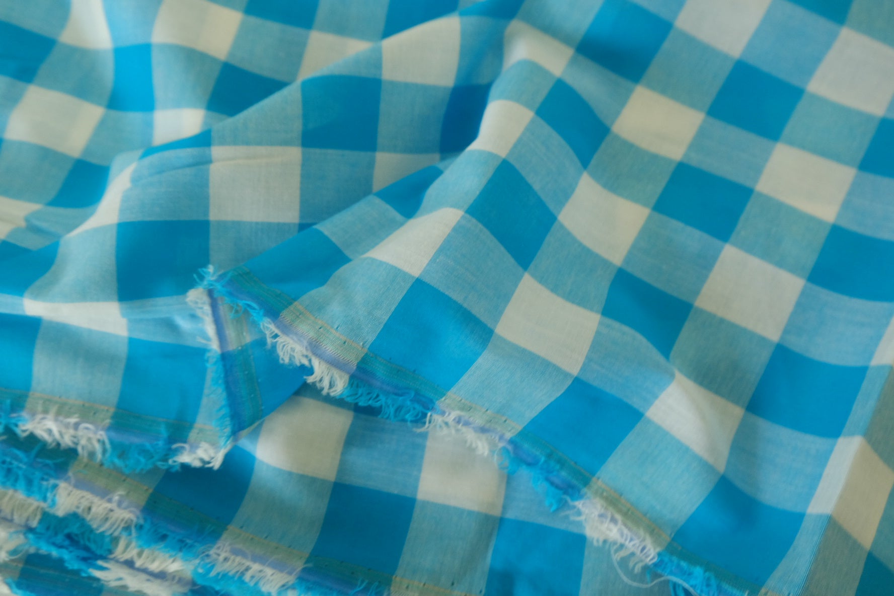 Lake Blue Yarn-Dyed Gingham Lightweight Cotton Fabric – 2.2 yd