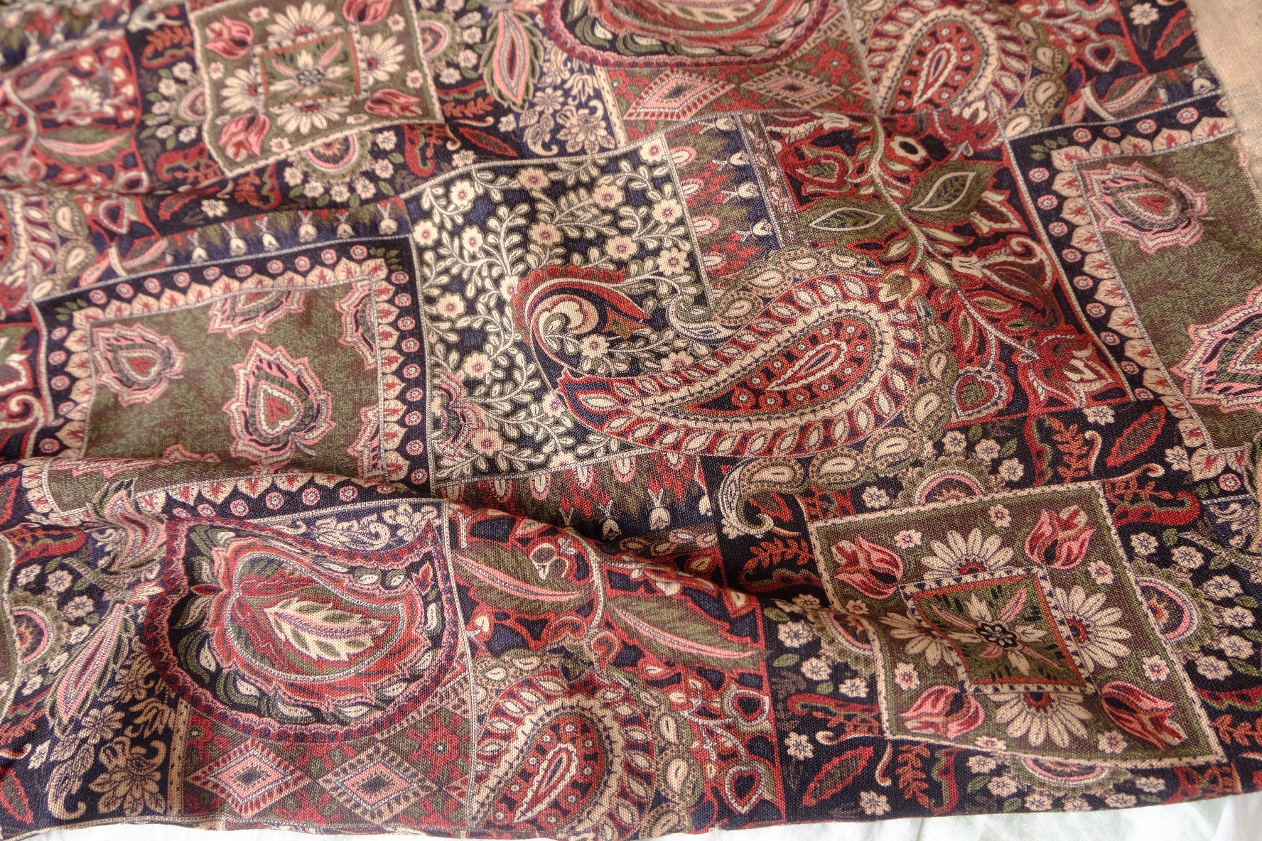 Washed Paisley Patchwork Linen Cotton Fabric - 1.86 yd