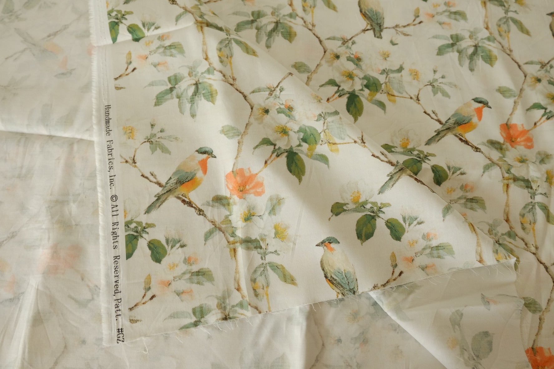 Bird Blossom Dense Cotton Sateen Fabric - 3.3 yd