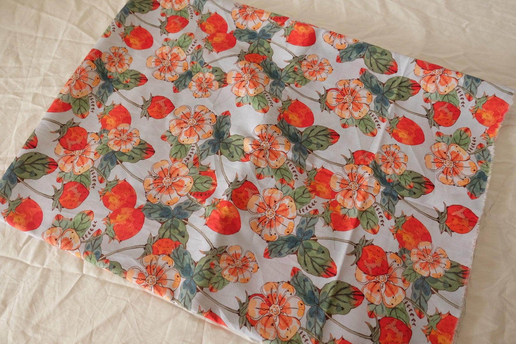 Strawberry Garden Cotton Fabric with Floral Print - 2.2 yd