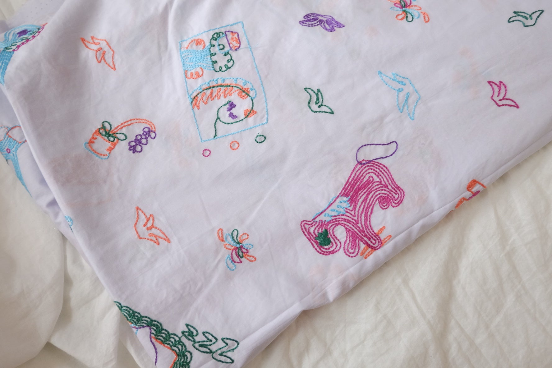 Playful Embroidered Cotton Poplin Fabric, 2.19 Yards