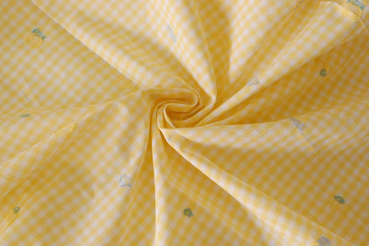 Lemon Embroidered Yellow Gingham Cotton – 2.2 yd