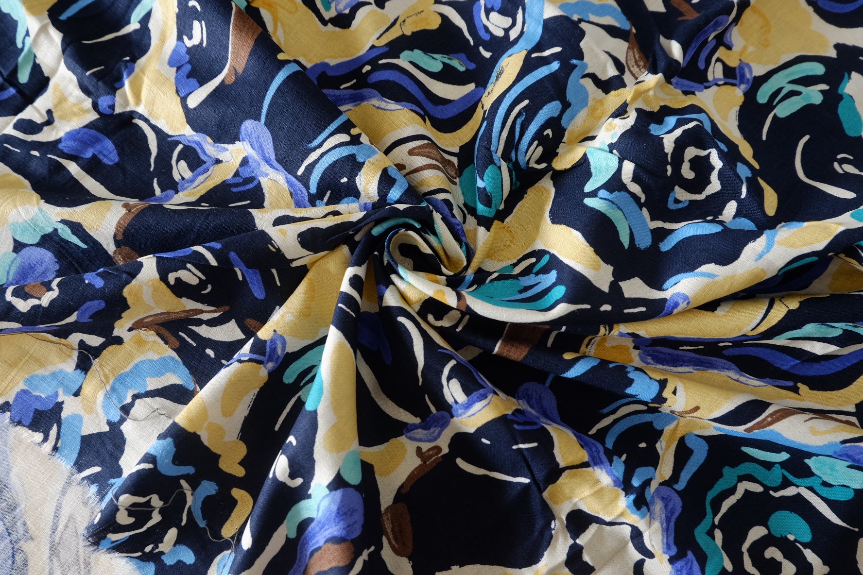 Abstract Navy & Mustard Cotton Linen Fabric – 1.75 yd