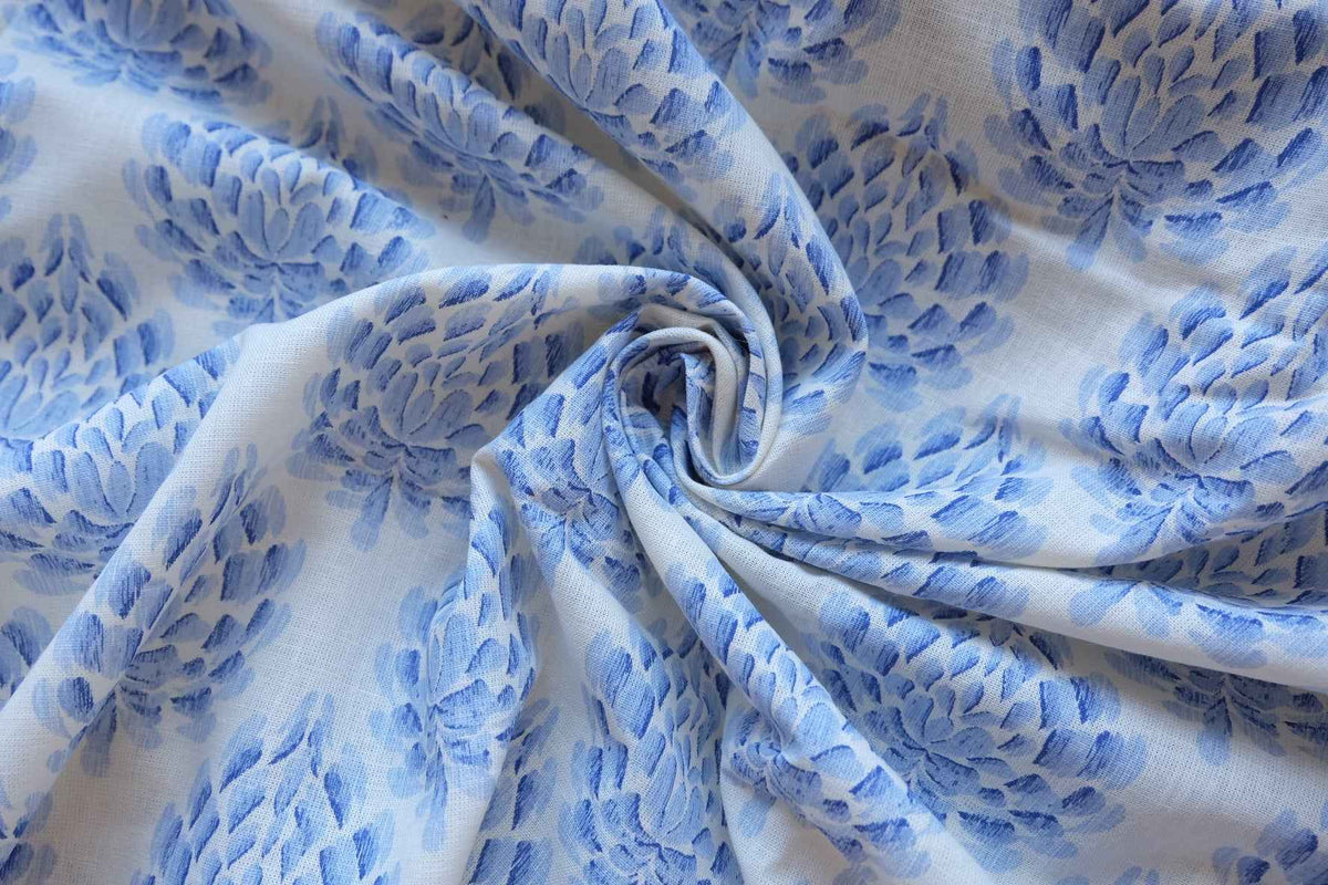Blue Whimsy Floral Linen Cotton Fabric – 2.19 yd