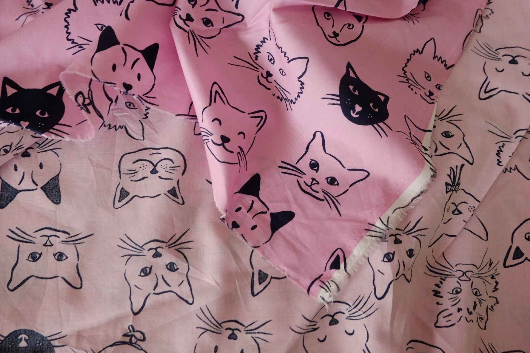 Black Cat Faces Cotton Poplin Fabric – 2.2 yd