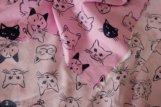 Black Cat Faces Cotton Poplin Fabric – 2.2 yd