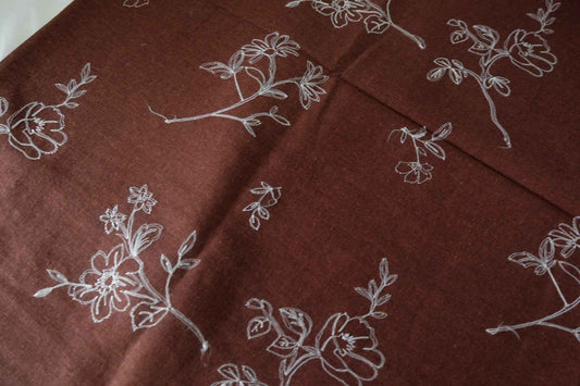 Chocolate Floral Embroidered Linen Cotton – 2.2 yd