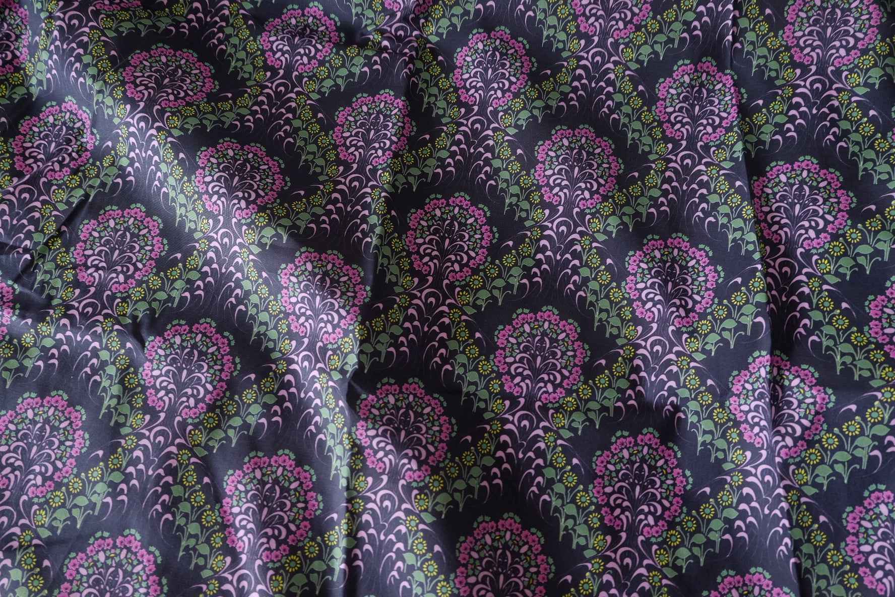 Black Purple Floral Swirl Cotton Poplin Fabric – 3.3 yd