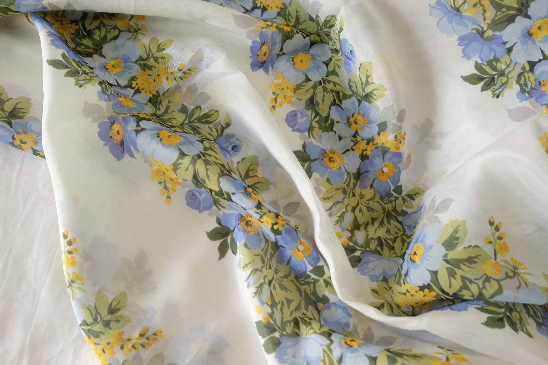 Blue Floral Cotton Silk Blend Fabric – 3.3 yd