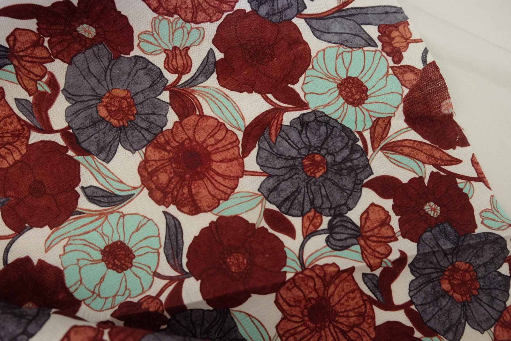 Vintage Floral Heavyweight Pure Linen Fabric – 2.2 yd