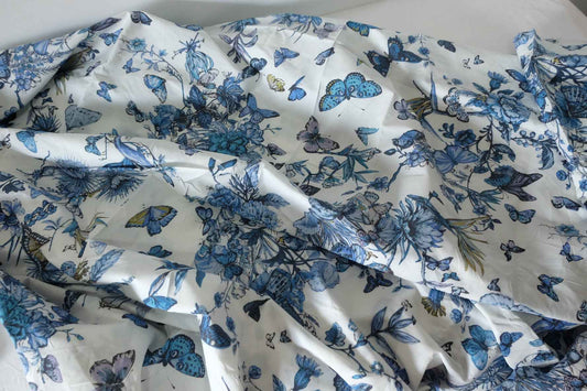 Blue Butterfly Garden Structured Cotton Poplin – 3.3 yd