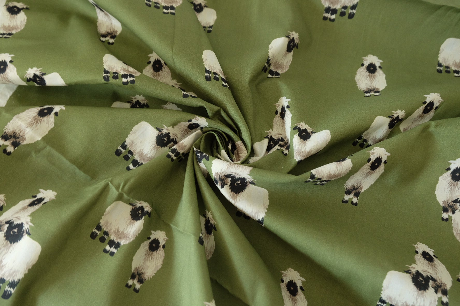 Olive Green Sheep Cotton Poplin Fabric – High Quality Lightweight Cotton – 2.2 yd