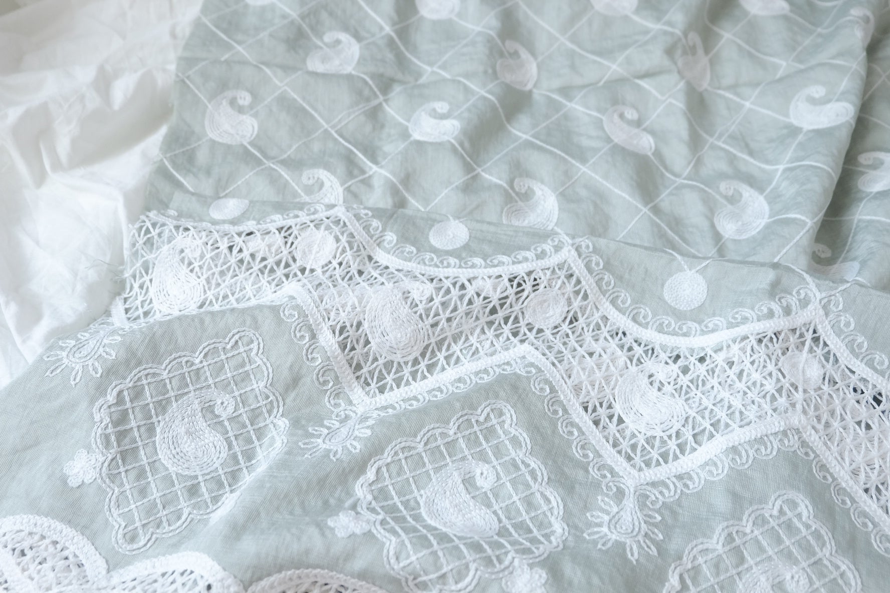 One-Sided Placement Embroidered Tencel Linen Fabric 1.7 Yards
