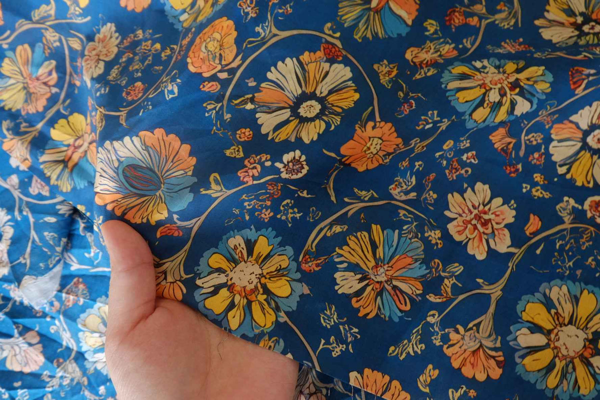 Cobalt Floral Cotton Lawn — 3.1 yd