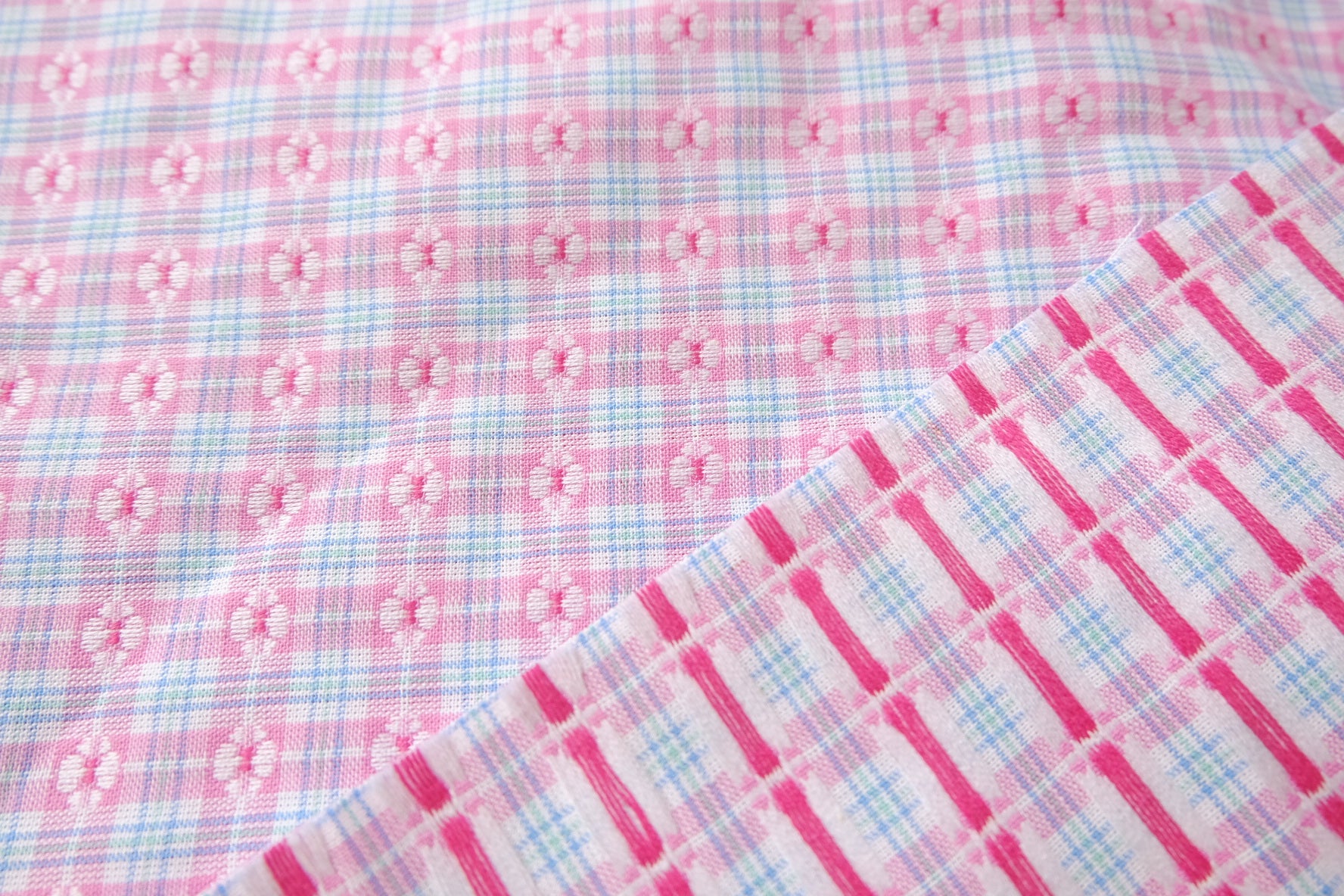 Pink Woven Check Cotton, Textural Yarn-Dyed Plaid, 2.2 Yards