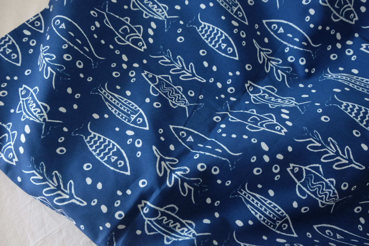Indigo Fish High-Count Cotton Poplin – 2.2 yd