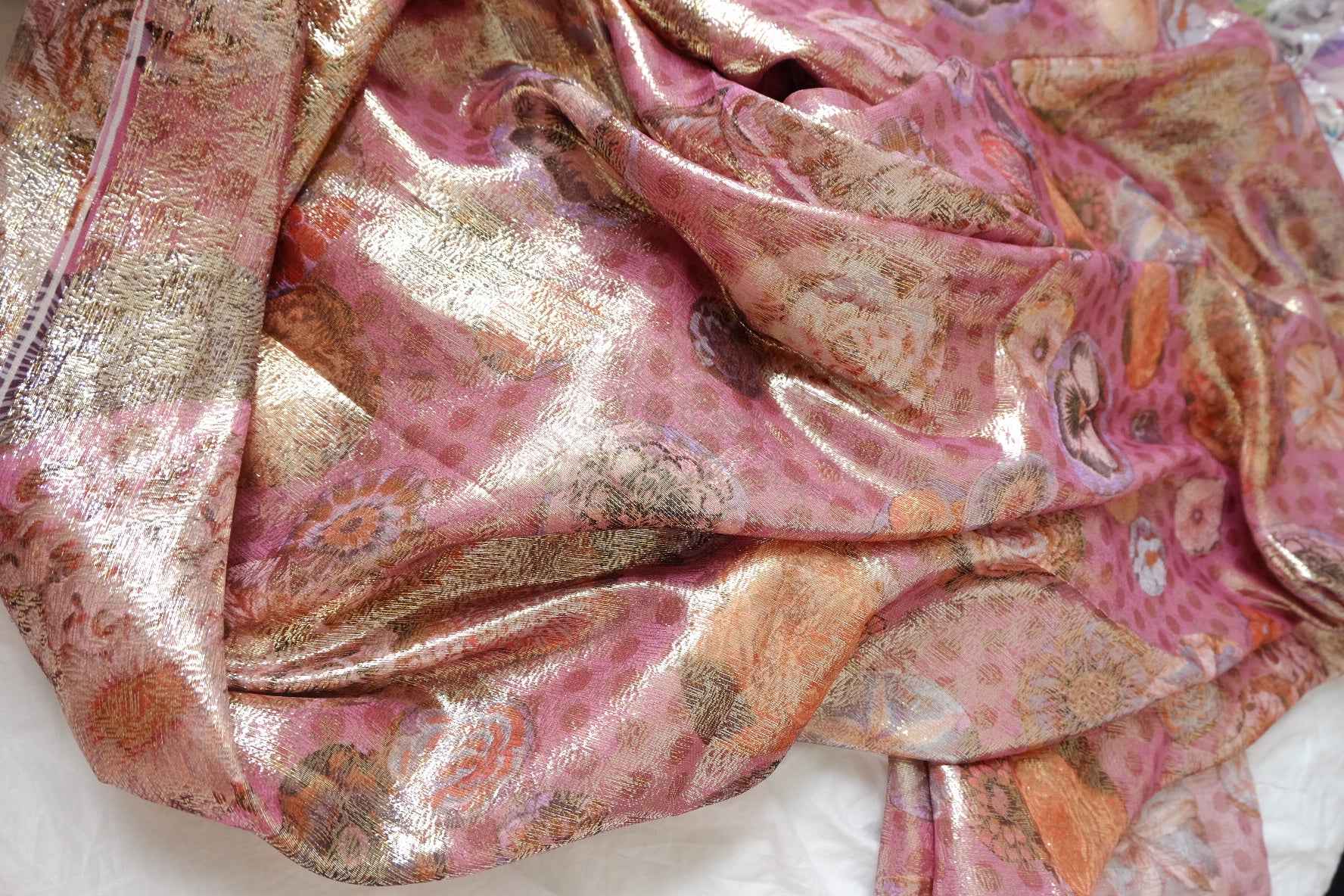Metallic Rose Silk Statement Fabric - 3.28 yd