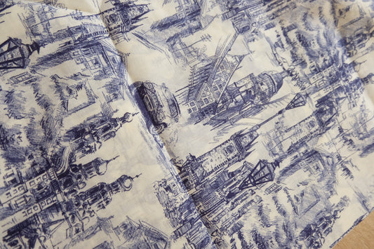 Architectural Sketch Cotton, Blue & Ivory, 3.3 Yards